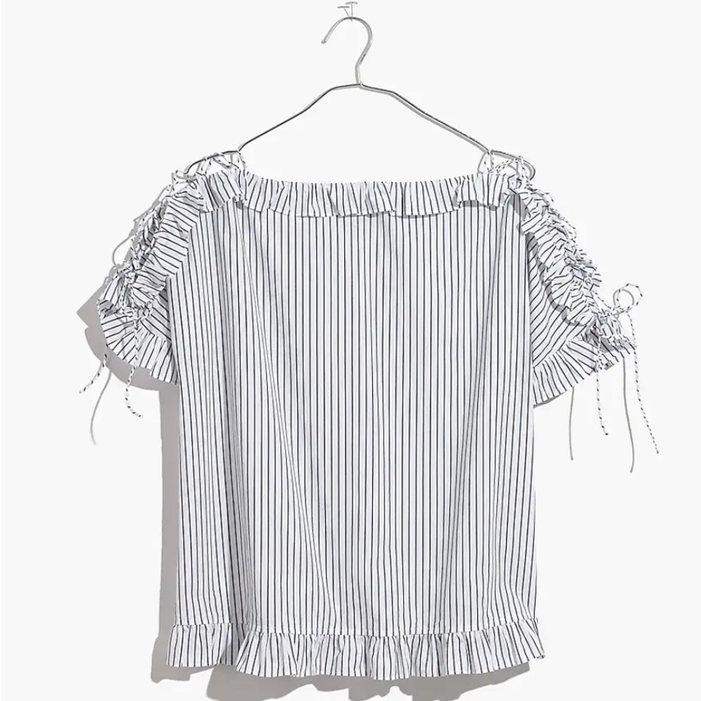 Madewell Ruffled Lace-Up Top in Stripe